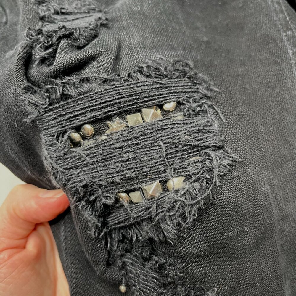 The Kooples Lizy Studded Jeans Size 26 Black Skinny Distressed Ripped Biker Pant